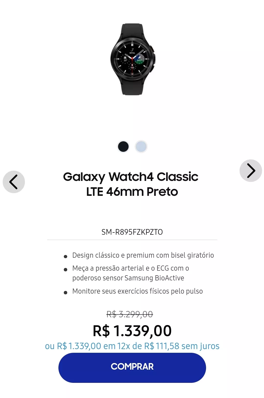 [Samsung Epp] Galaxy Watch4 Classic Lte 46mm (R$1.339,00 Em 10x)